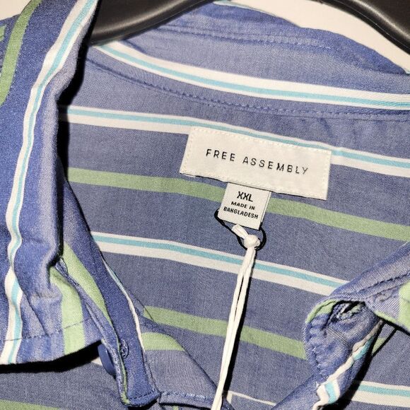 Mens Free Assembly Lightweight Striped Button Up Blue Short Sleeve Shirt XXL NWT - Picture 5 of 9